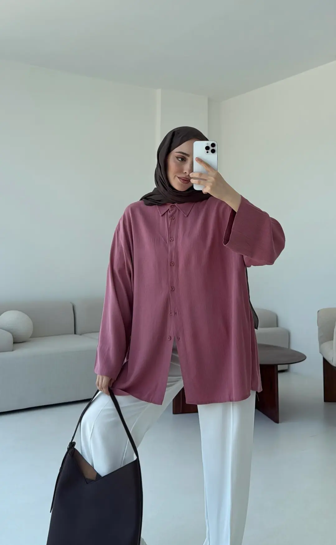 Tencel Yıkamalı Gömlek Gül Kurusu - Görsel 3