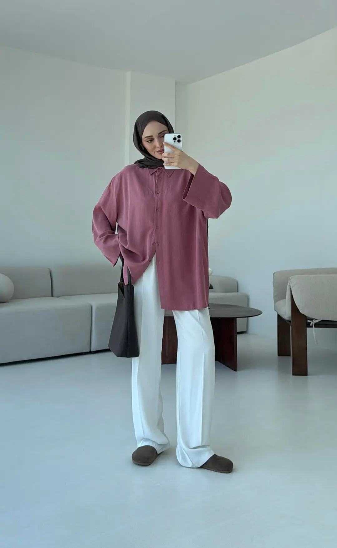 Tencel Yıkamalı Gömlek Gül Kurusu - Görsel 4