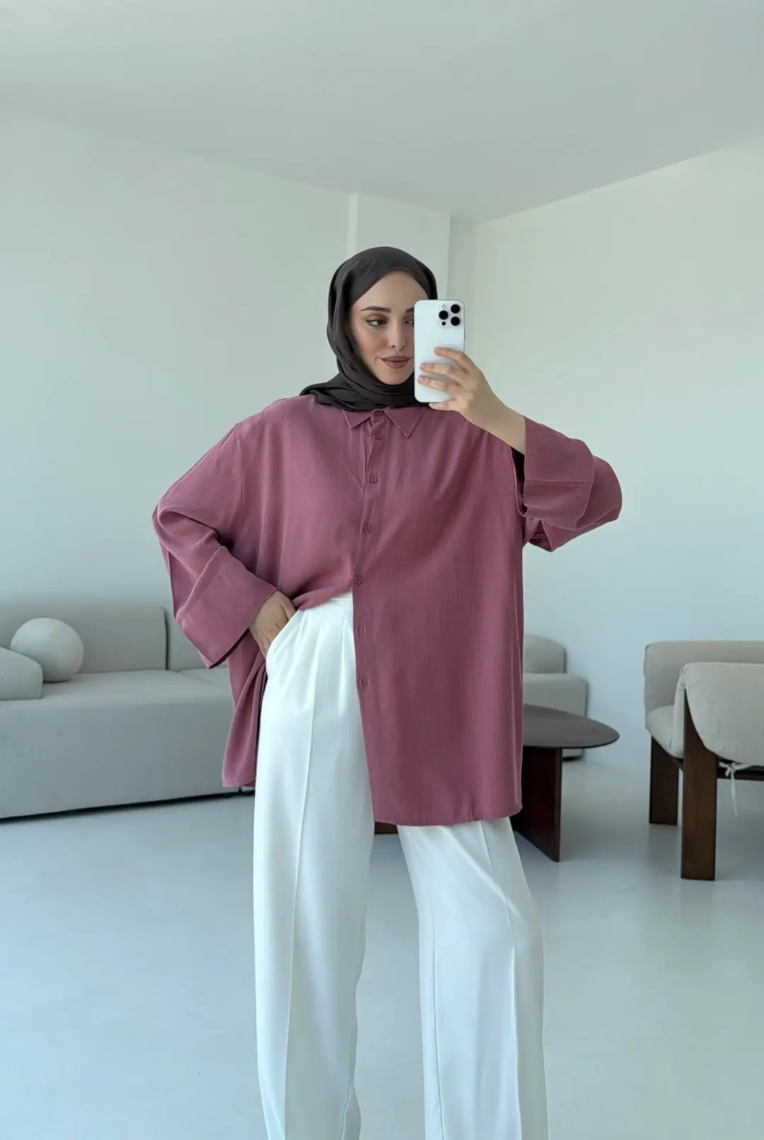 Tencel Yıkamalı Gömlek Gül Kurusu - Görsel 8