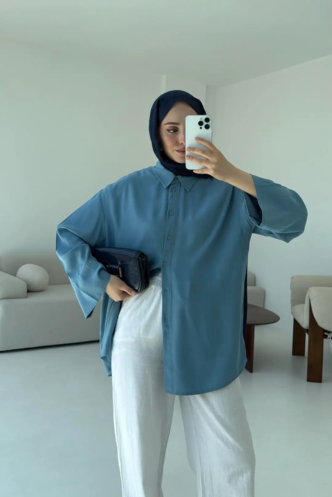 Tencel Yıkamalı Gömlek Mavi