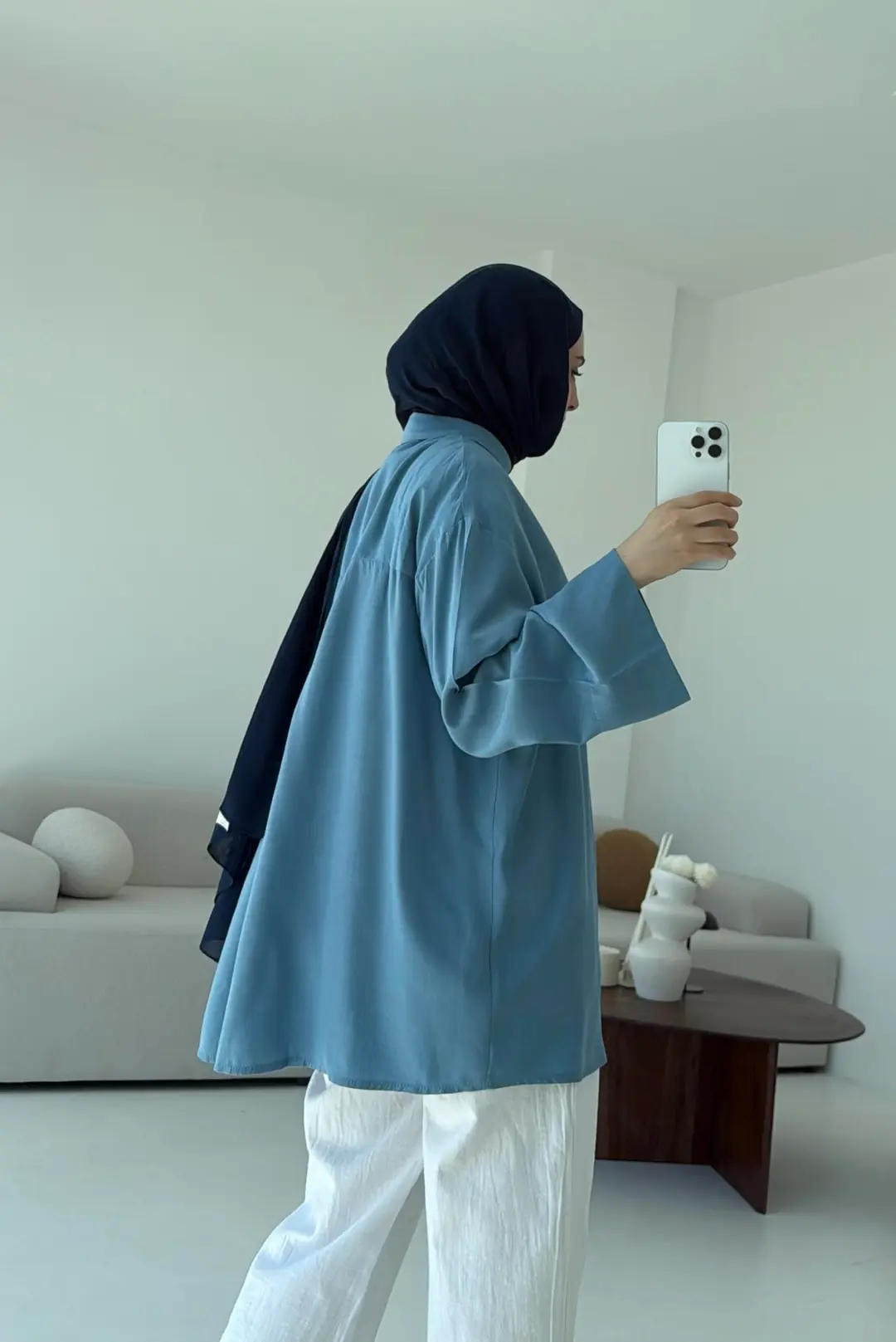 Tencel Yıkamalı Gömlek Mavi - Görsel 3