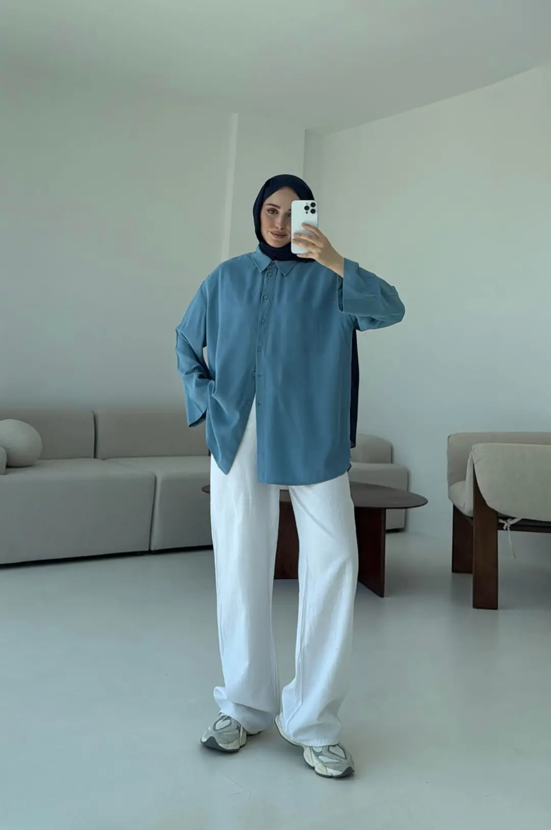 Tencel Yıkamalı Gömlek Mavi - Görsel 4