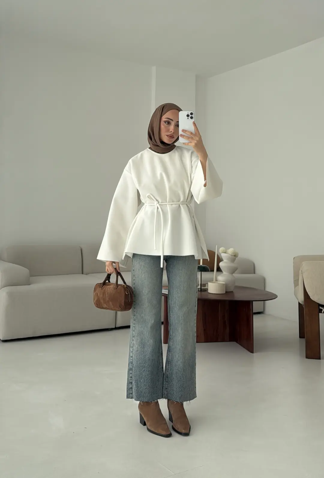 Tok Kumaş Bluz Beyaz - Görsel 5