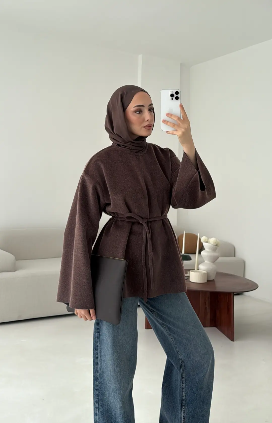 Tok Kumaş Bluz Kahve