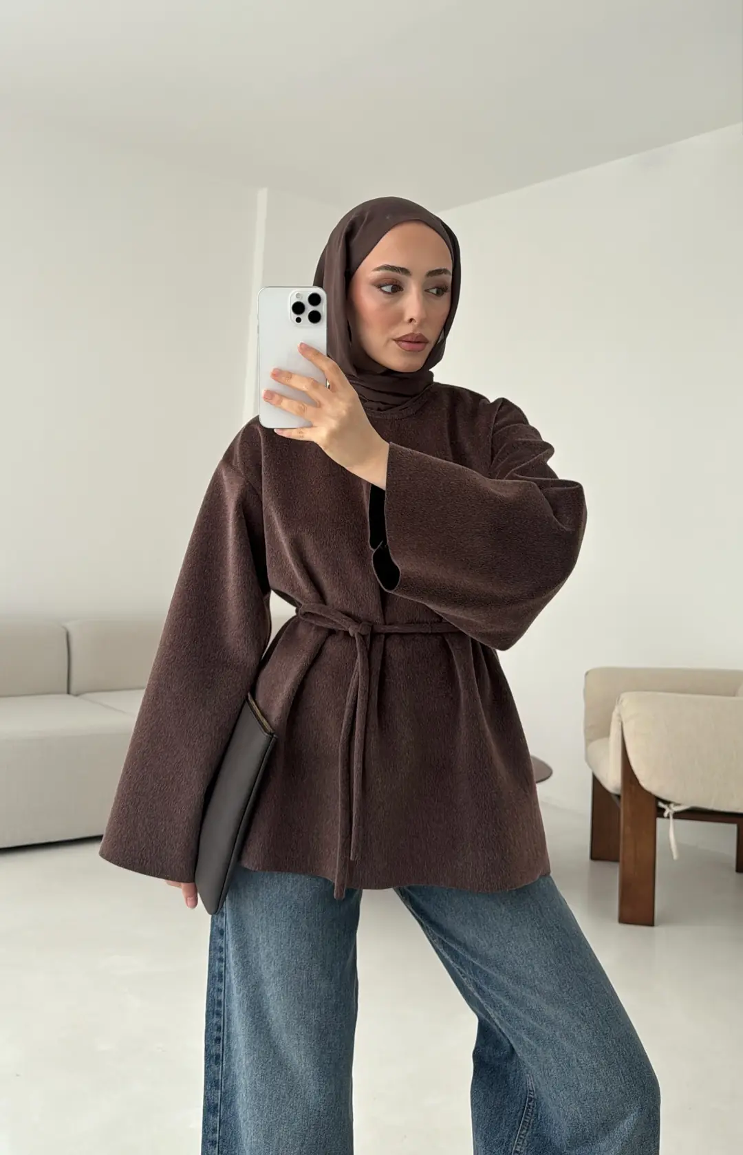 Tok Kumaş Bluz Kahve - Görsel 5