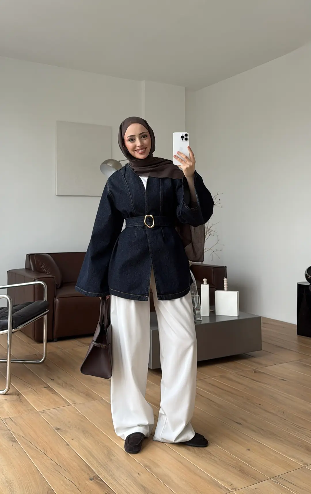 Toka Kemerli Kot Ceket Lacivert - Görsel 3