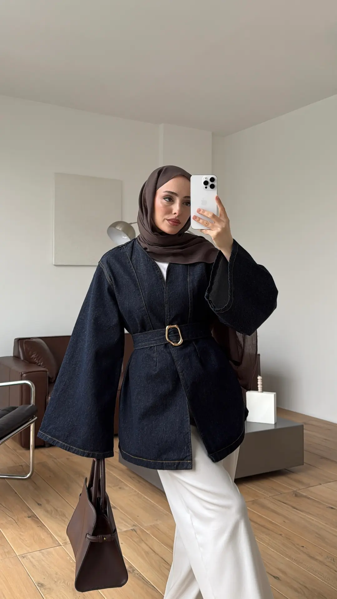 Toka Kemerli Kot Ceket Lacivert - Görsel 4