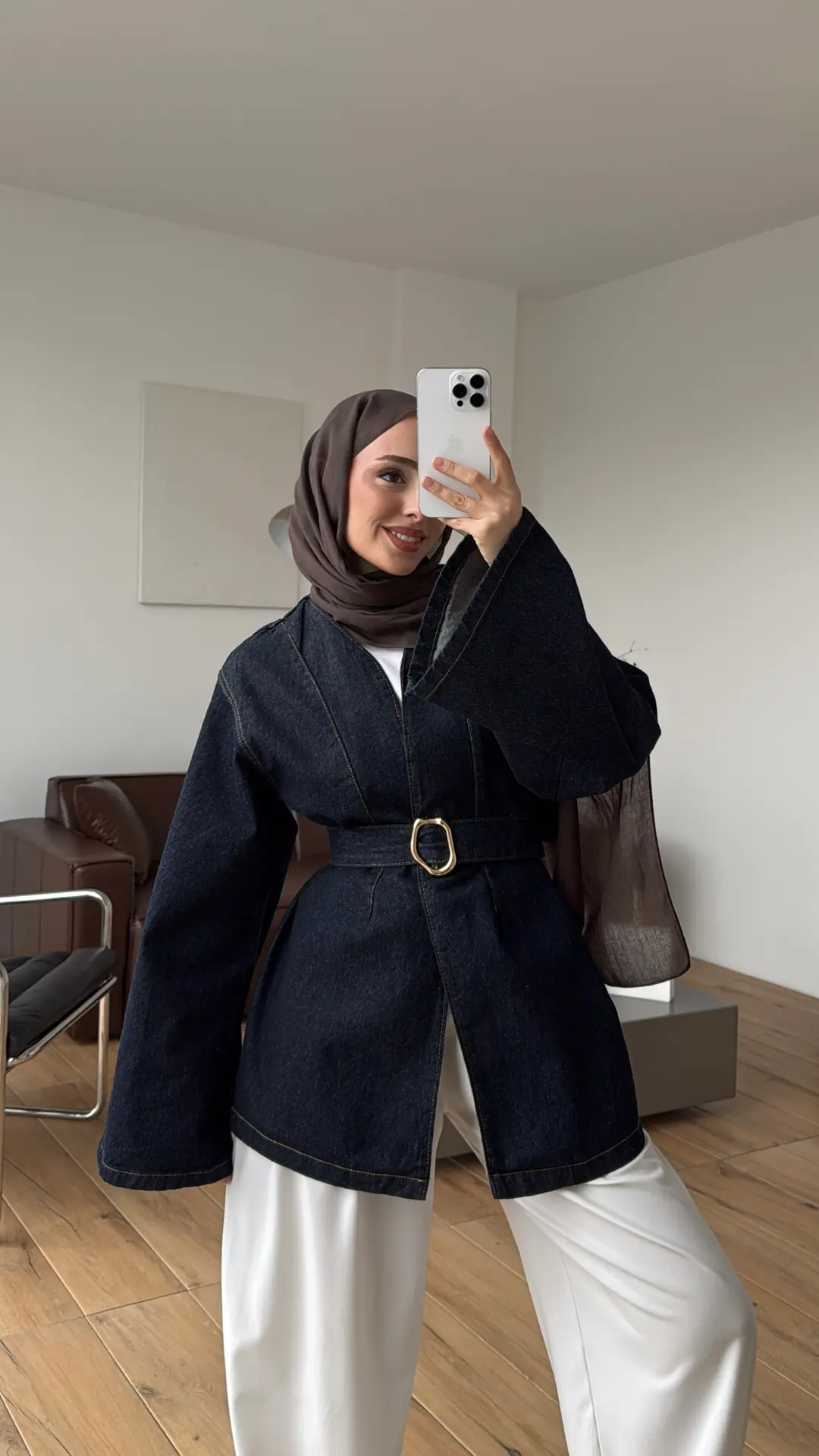 Toka Kemerli Kot Ceket Lacivert - Görsel 5