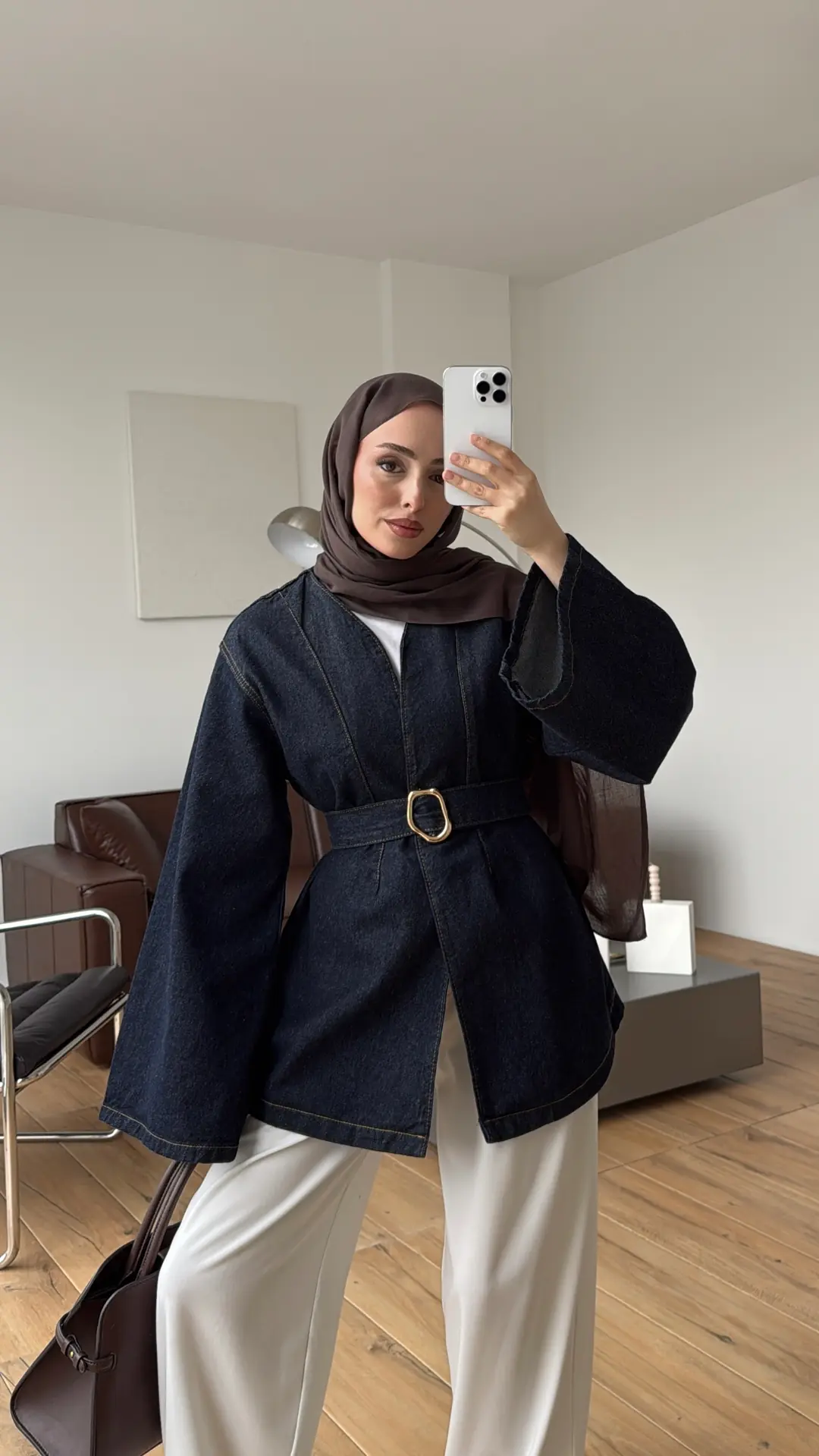 Toka Kemerli Kot Ceket Lacivert - Görsel 6