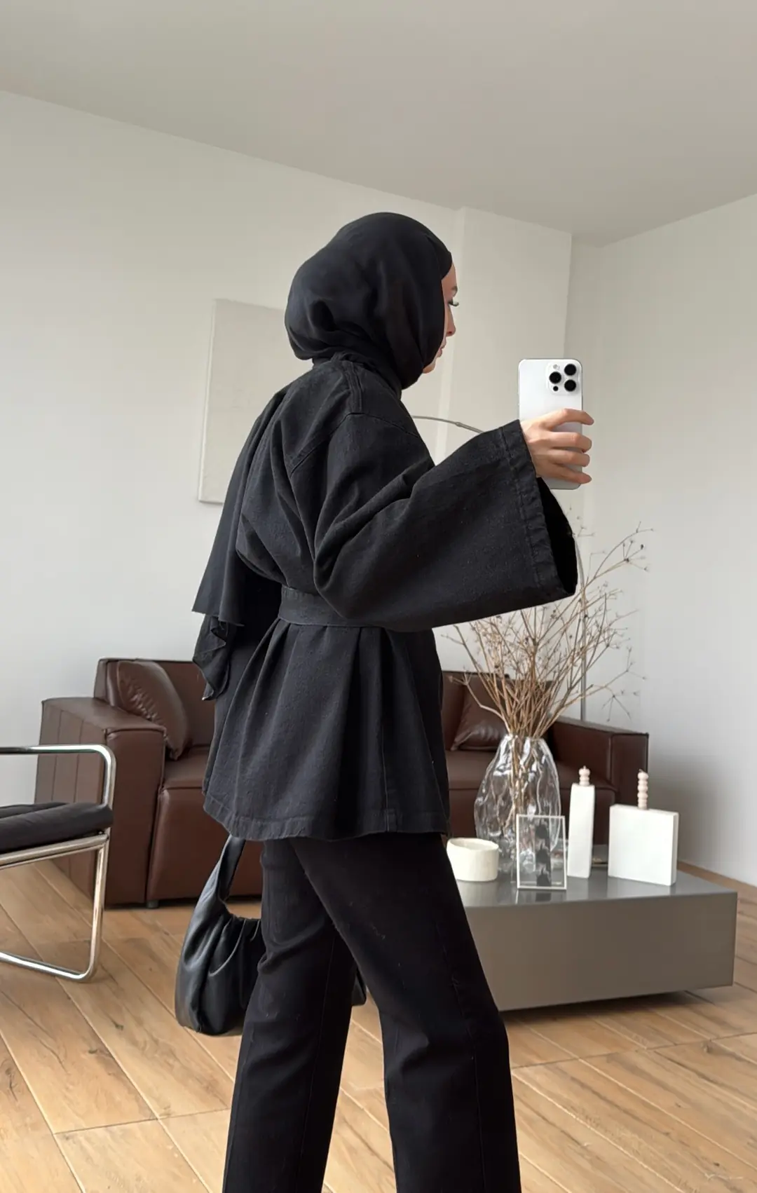 Toka Kemerli Kot Ceket Siyah - Görsel 2