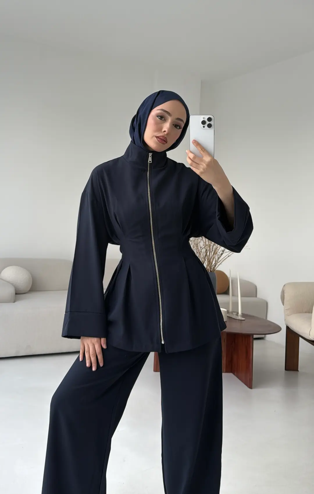 Tokalı Kemerli Pileli Tunik Takım Lacivert - Görsel 3