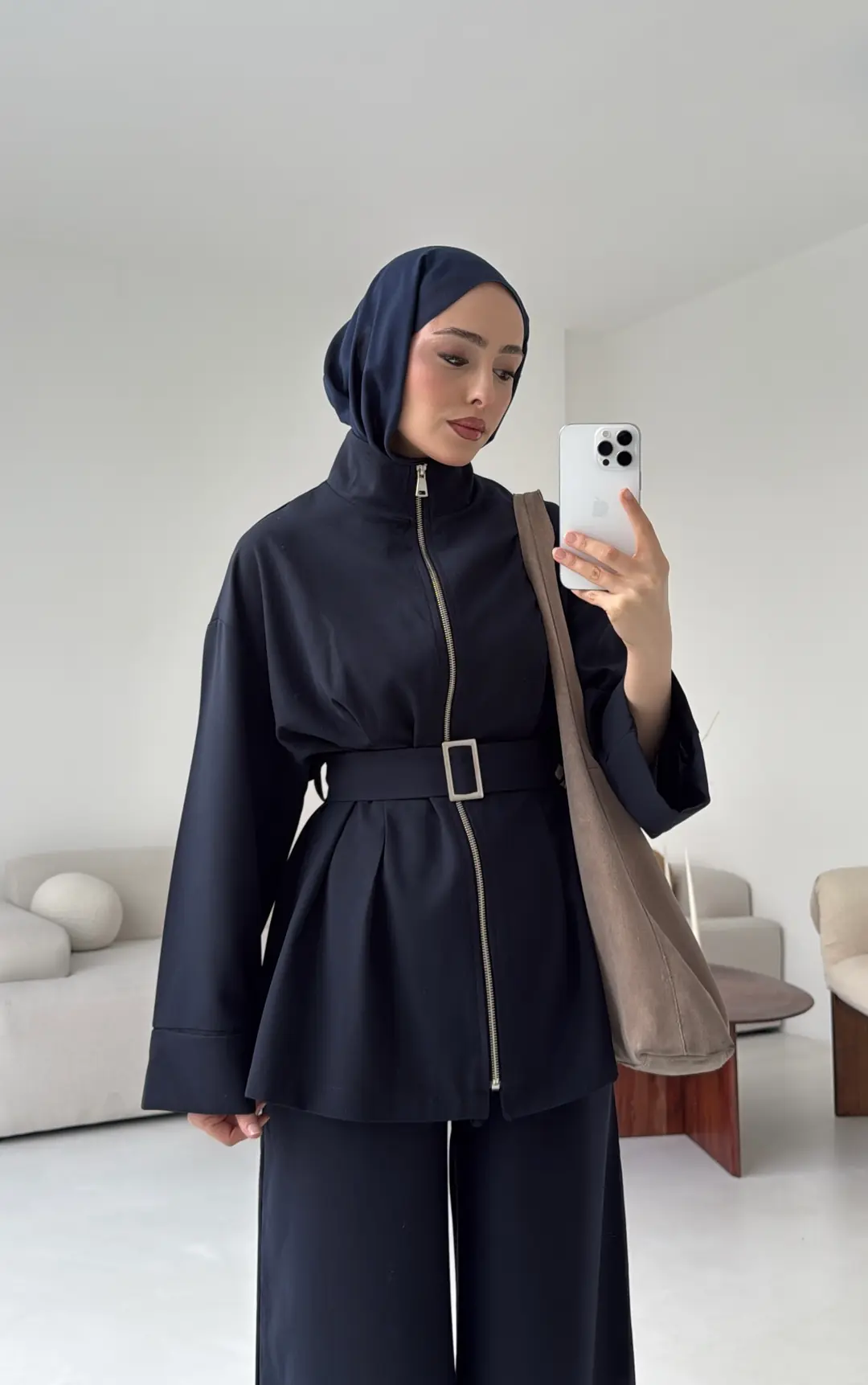 Tokalı Kemerli Pileli Tunik Takım Lacivert - Görsel 4