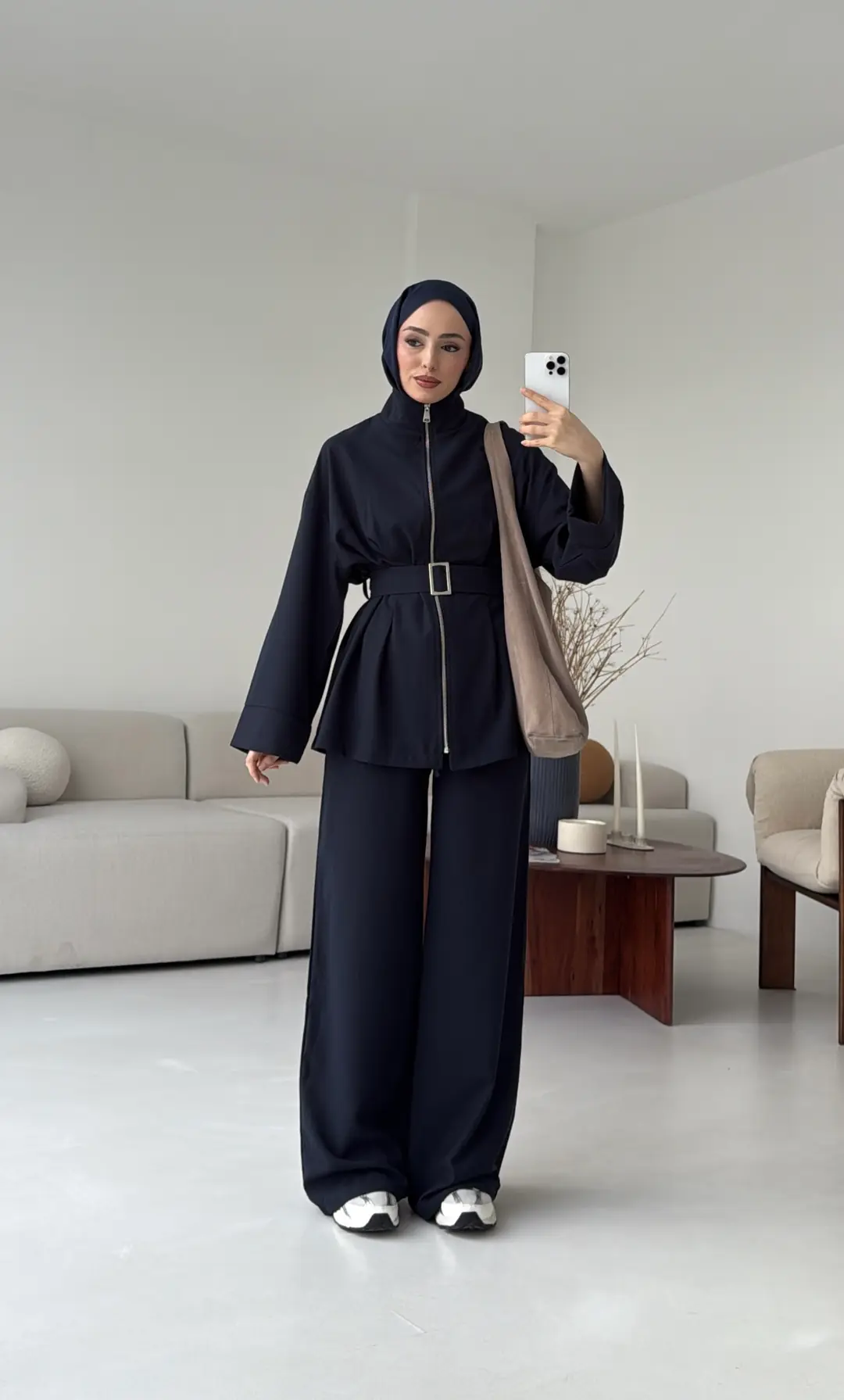 Tokalı Kemerli Pileli Tunik Takım Lacivert - Görsel 8