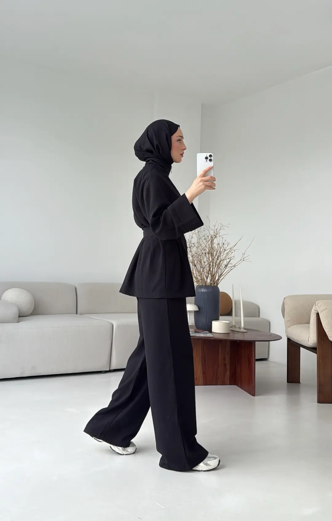 Tokalı Kemerli Pileli Tunik Takım Siyah - Görsel 3