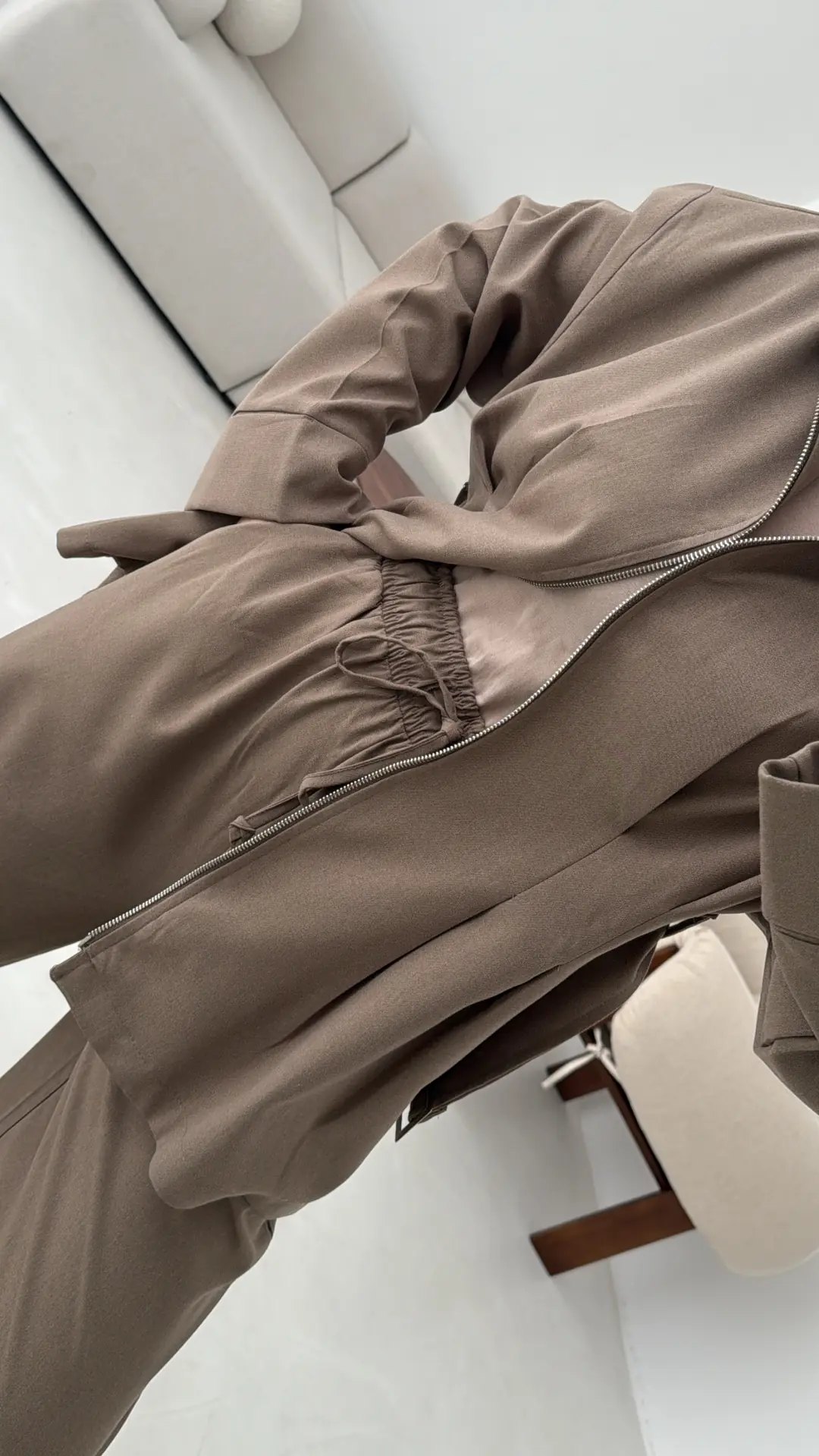 Tokalı Kemerli Pileli Tunik Takım Vizon - Görsel 5