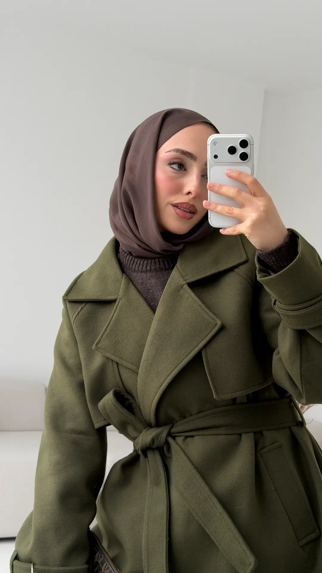 Tokalı Uzun Kaban Koyu Haki - Görsel 8