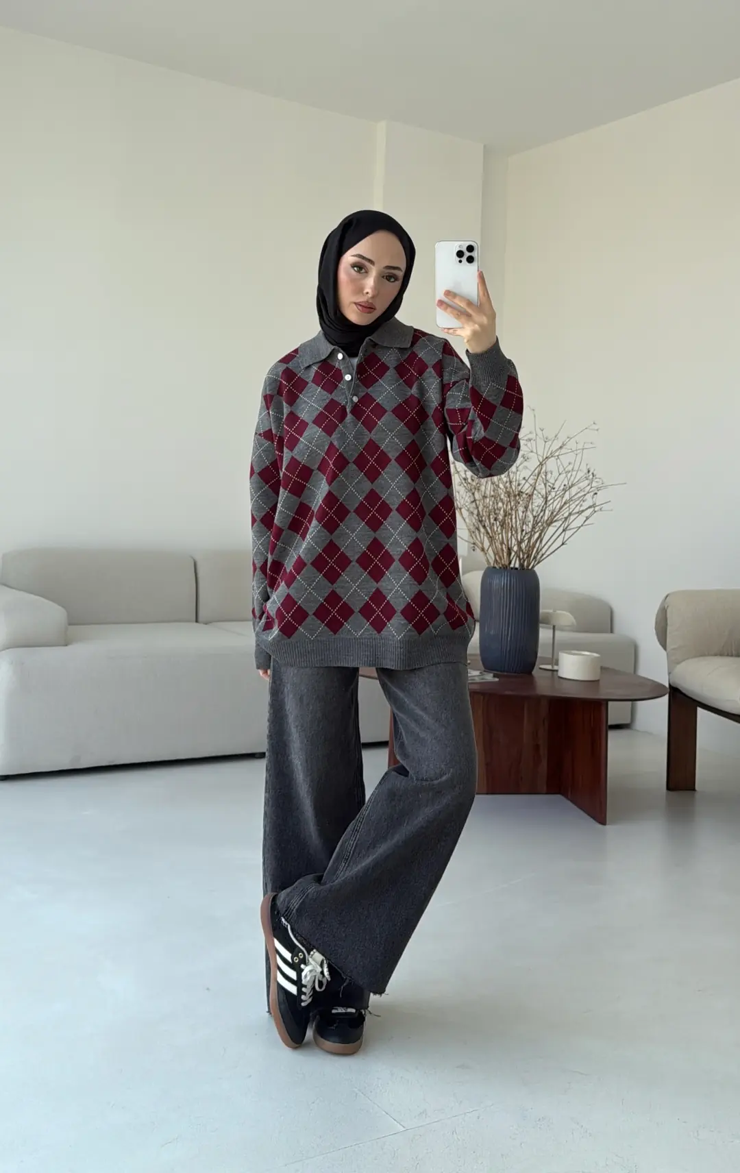 Triangle Desen Kazak Gri - Görsel 2