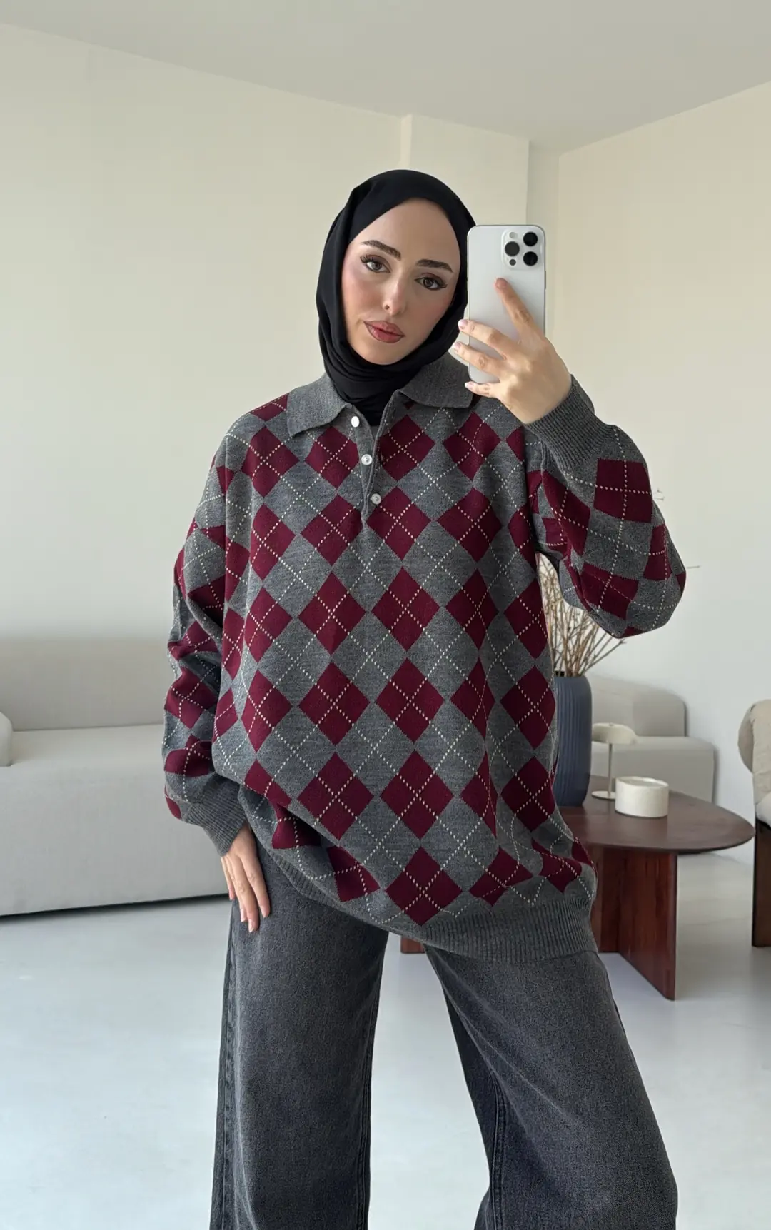 Triangle Desen Kazak Gri - Görsel 4