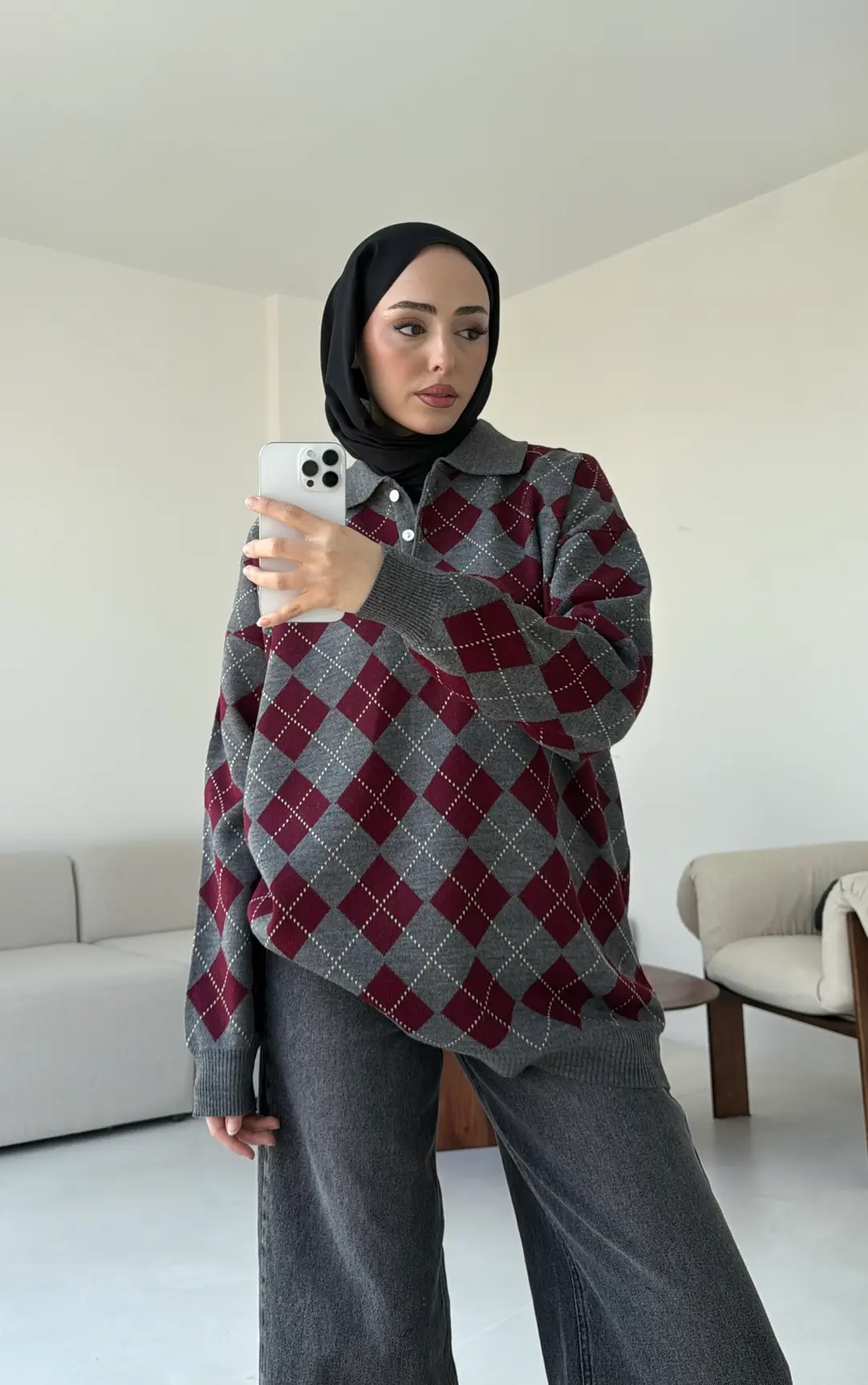 Triangle Desen Kazak Gri - Görsel 7