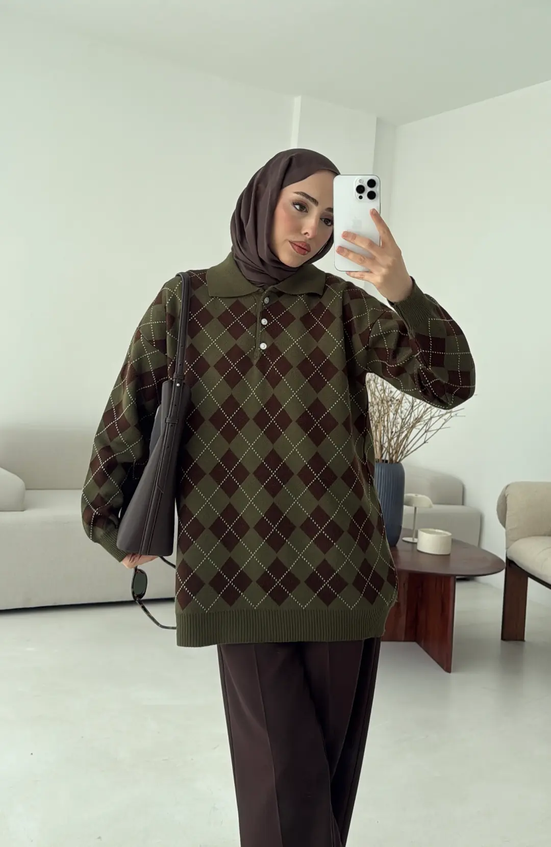 Triangle Desen Kazak Haki - Görsel 2