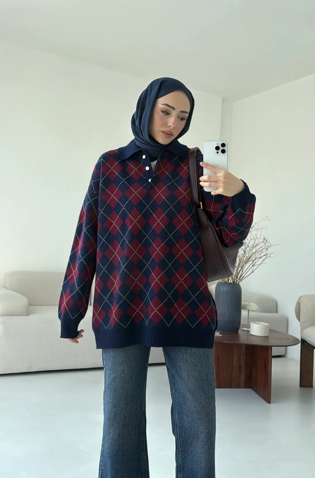 Triangle Desen Kazak Lacivert - Görsel 2