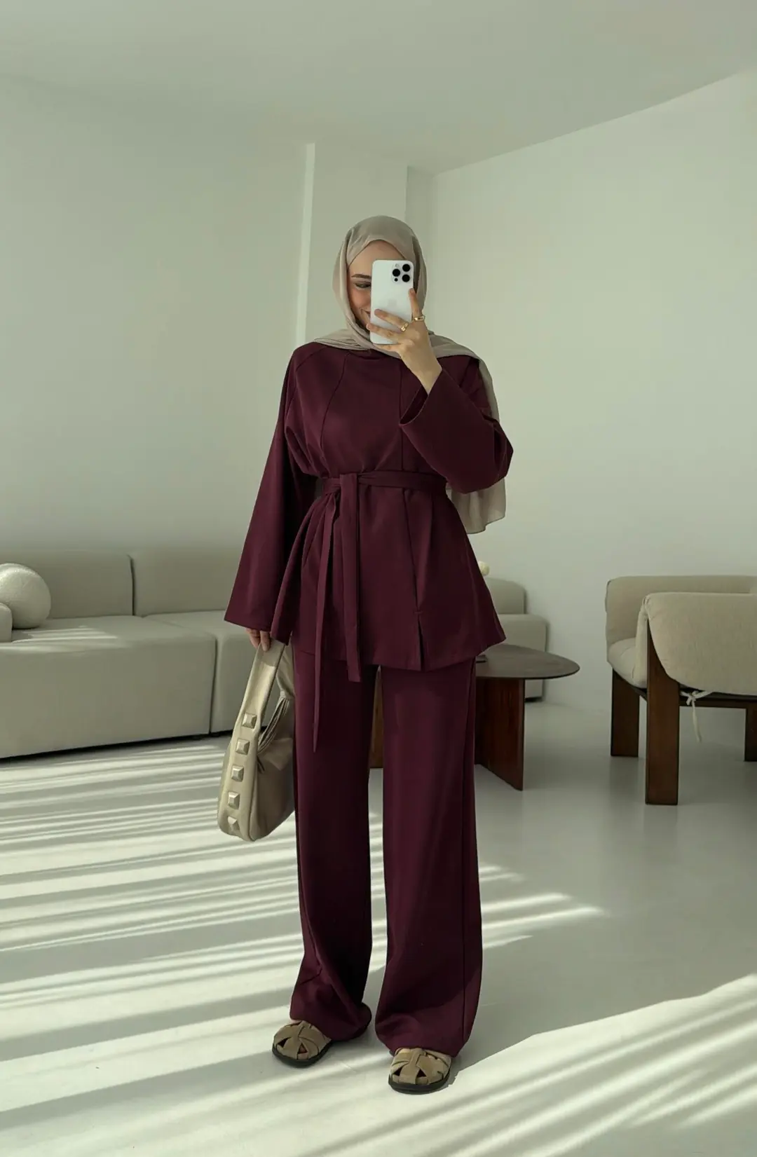 Tuniği Yırtmaçlı Oysho Takım Bordo - Görsel 7