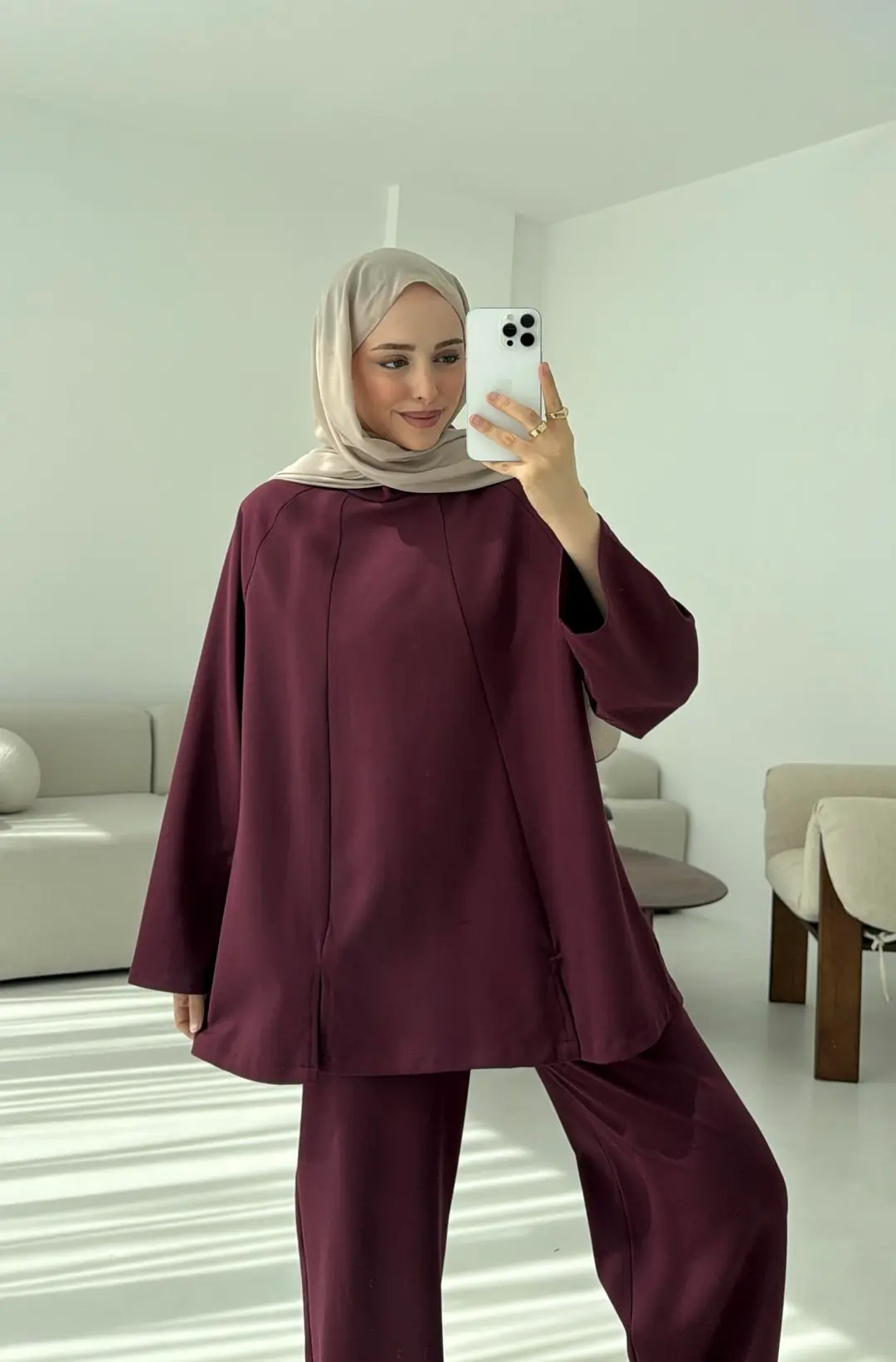 Tuniği Yırtmaçlı Oysho Takım Bordo - Görsel 8