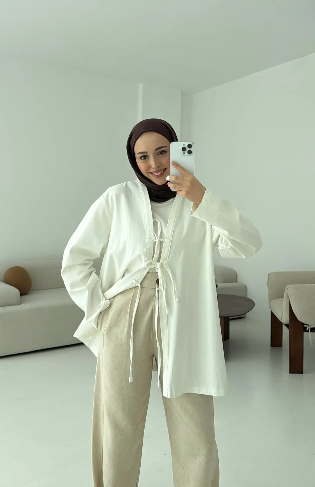 Üç Bağlamalı Kimono Beyaz