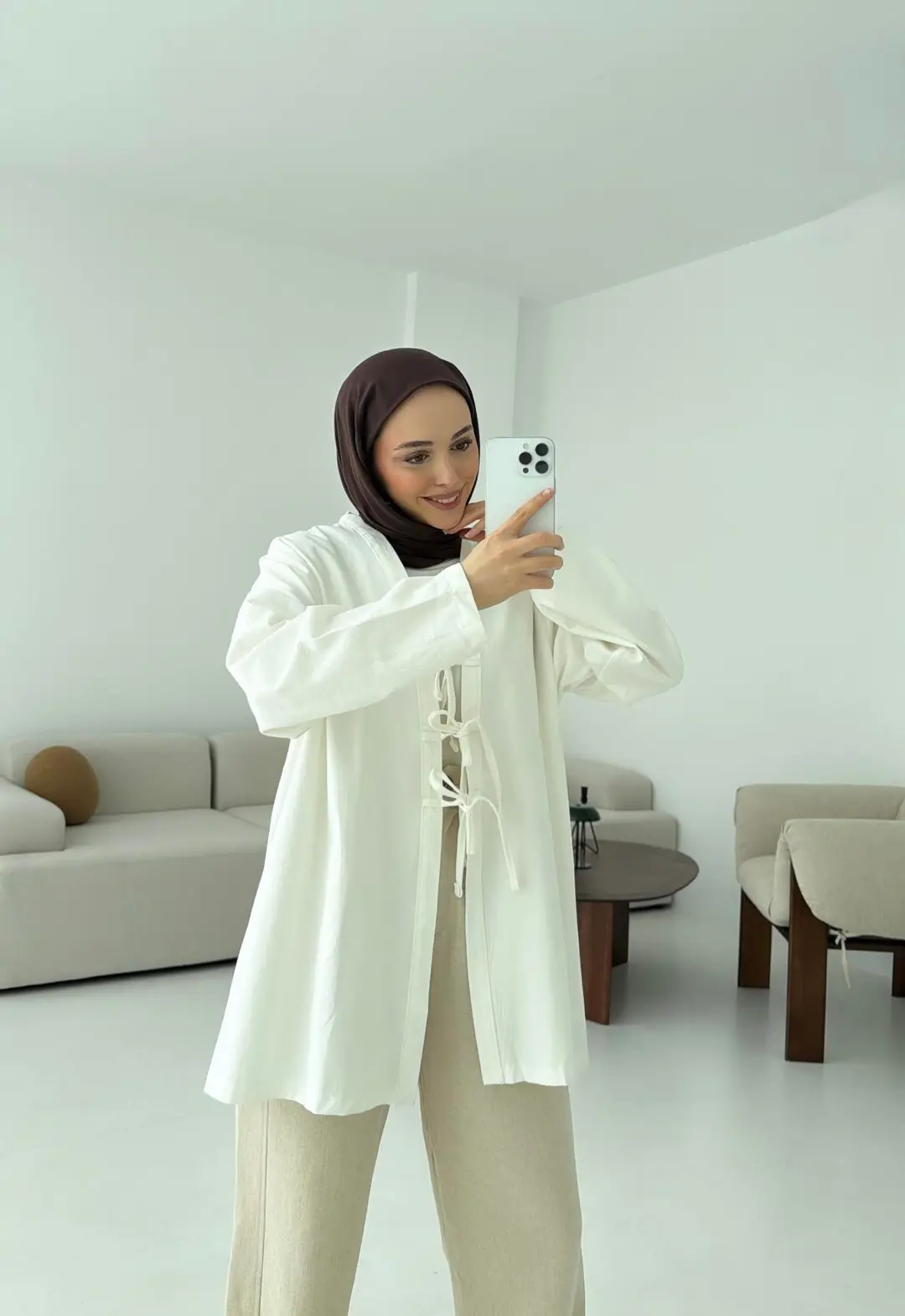 Üç Bağlamalı Kimono Beyaz - Görsel 3