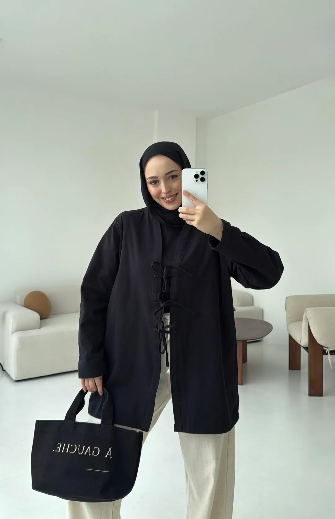 Üç Bağlamalı Kimono Siyah - Görsel 2