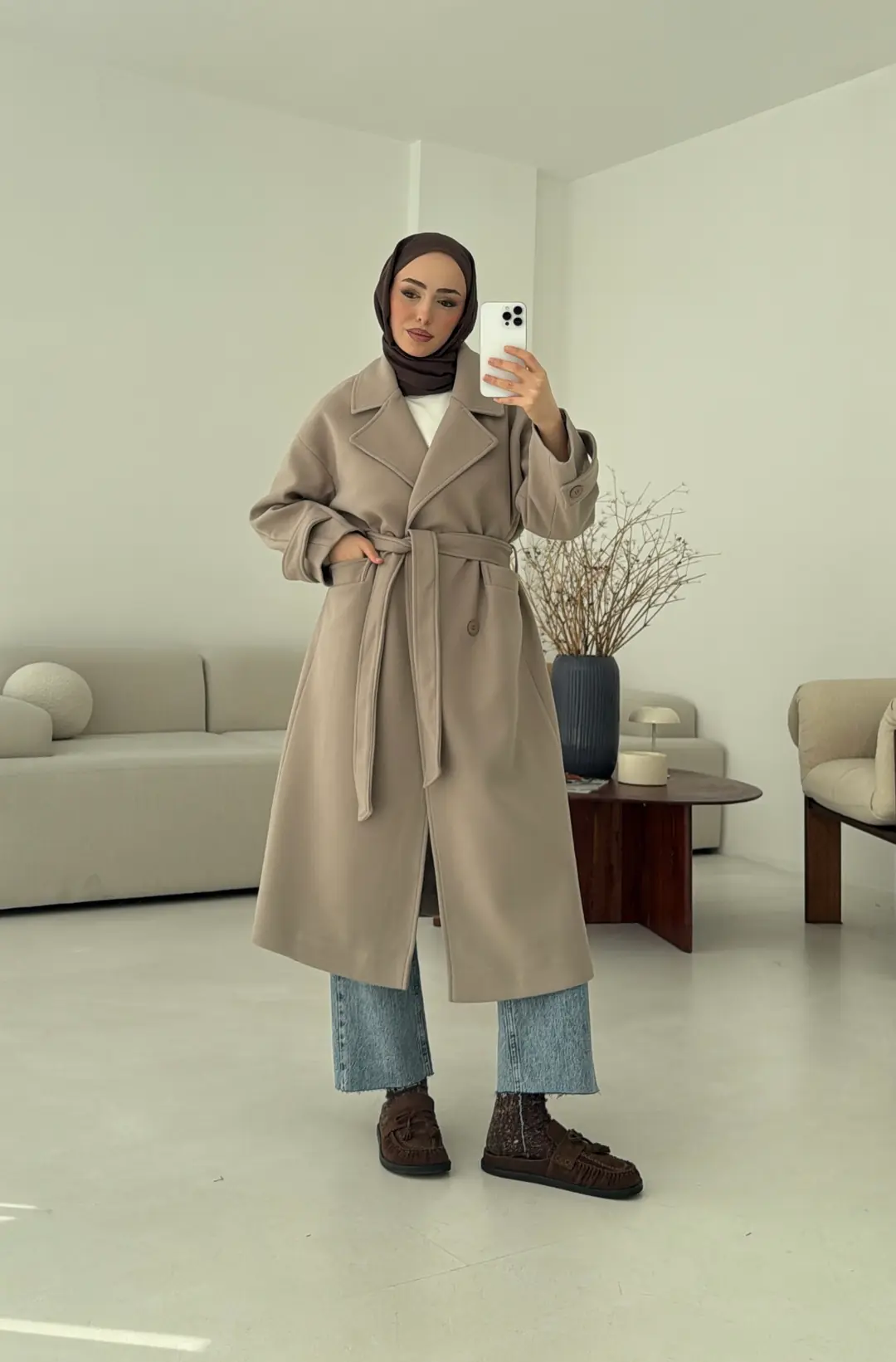 Uzun Kemerli Bej Kaban - Görsel 4