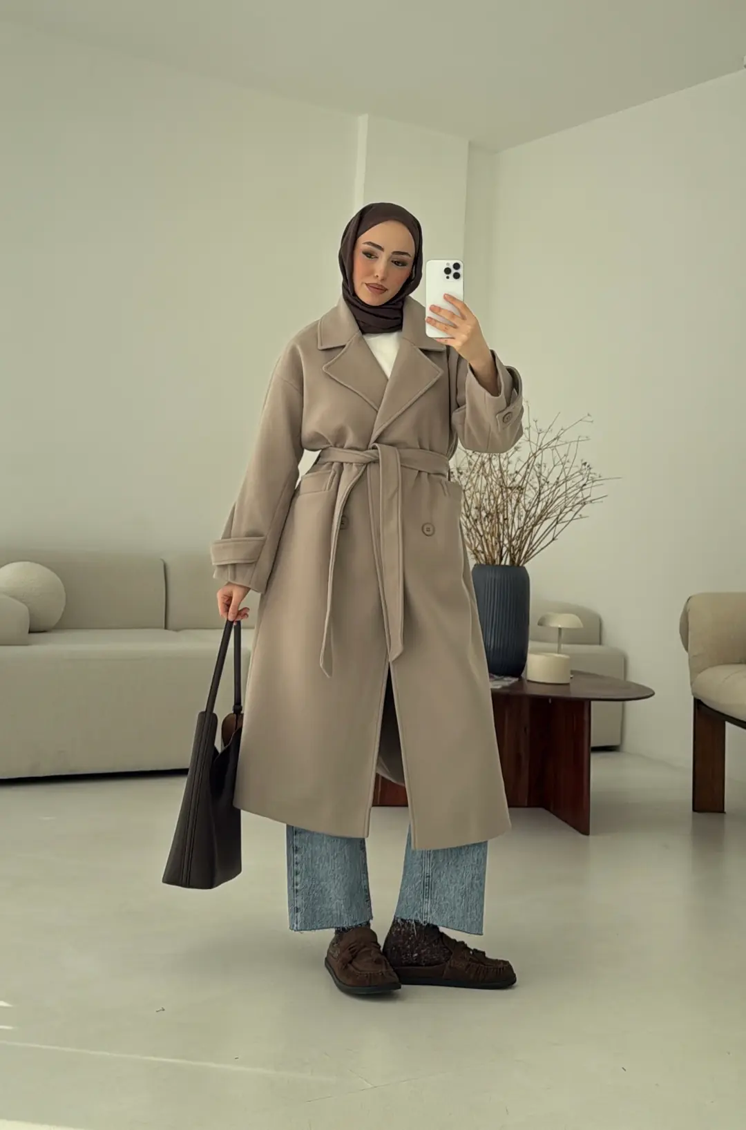 Uzun Kemerli Bej Kaban - Görsel 6