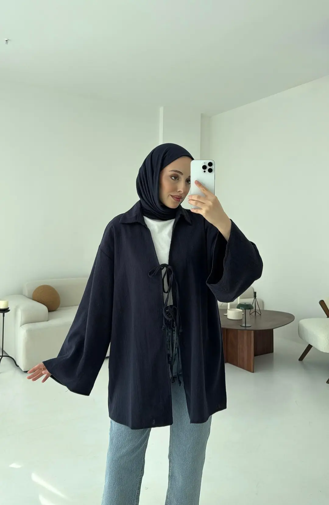 Uzun Kimono Lacivert - Görsel 4