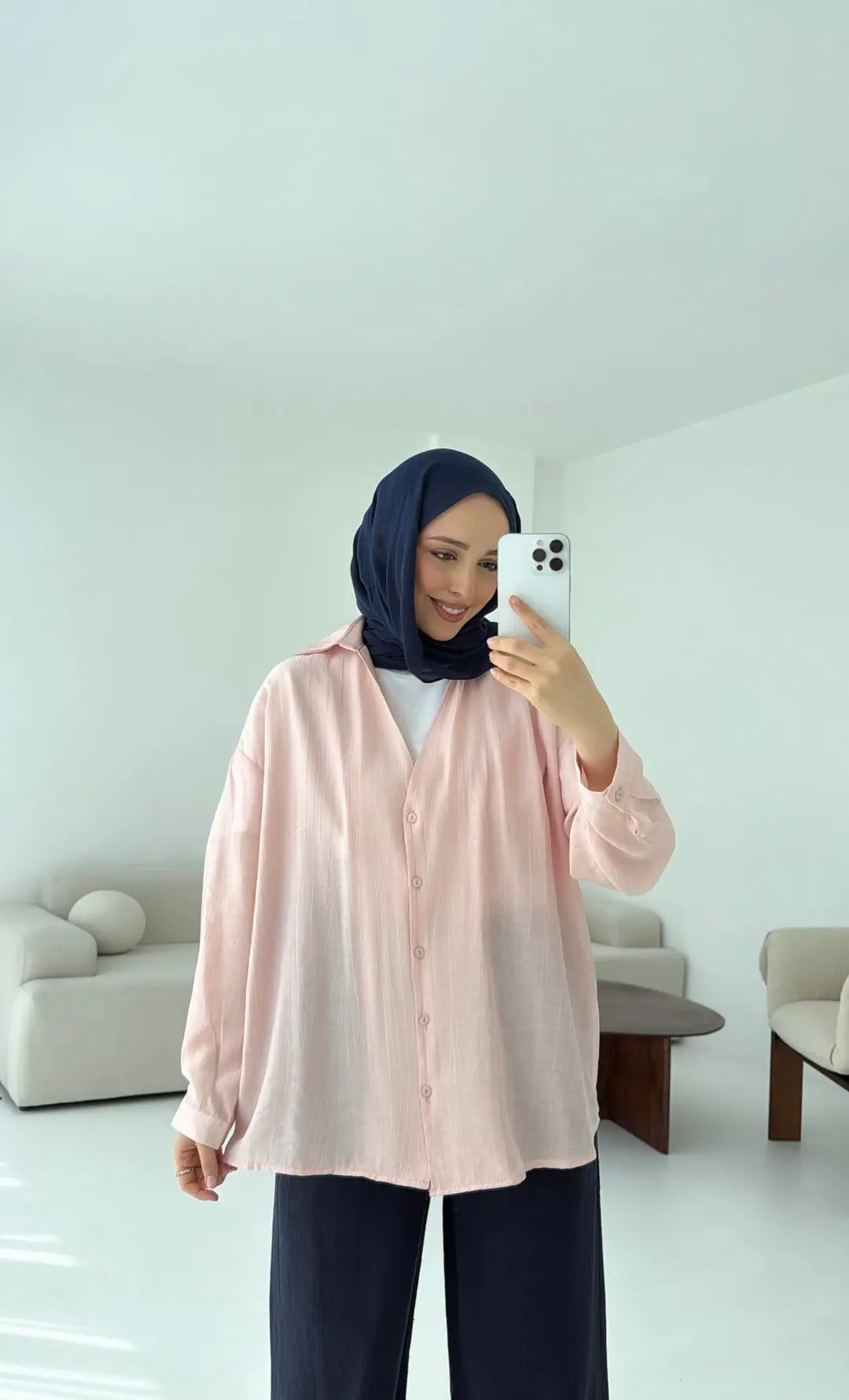 V Yaka Salaş Gömlek Pembe - Görsel 3