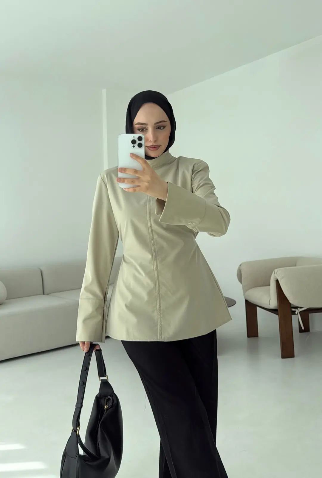 Vatkalı Bluz Bej - Görsel 8