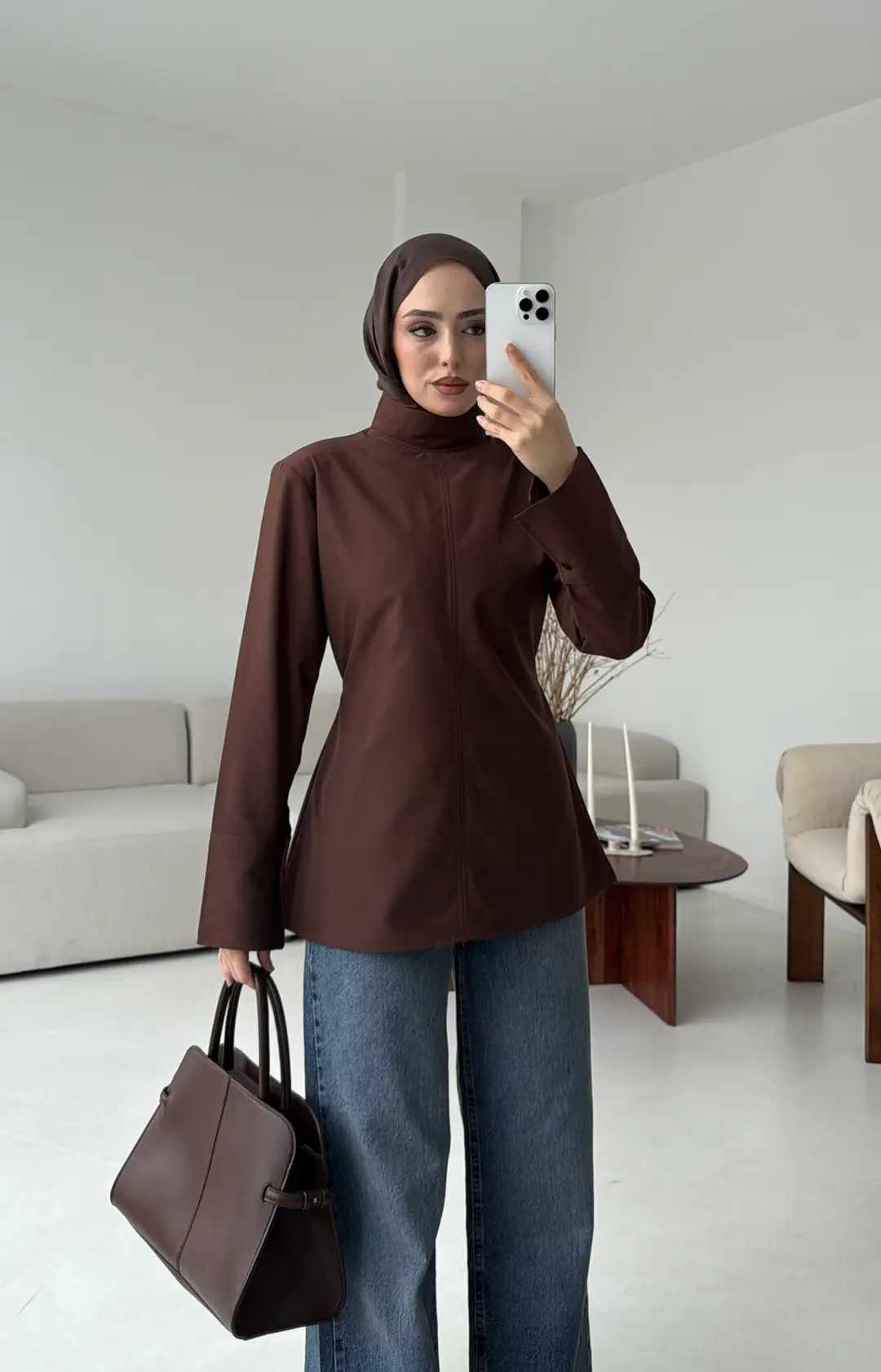 Vatkalı Bluz Kahve - Görsel 4