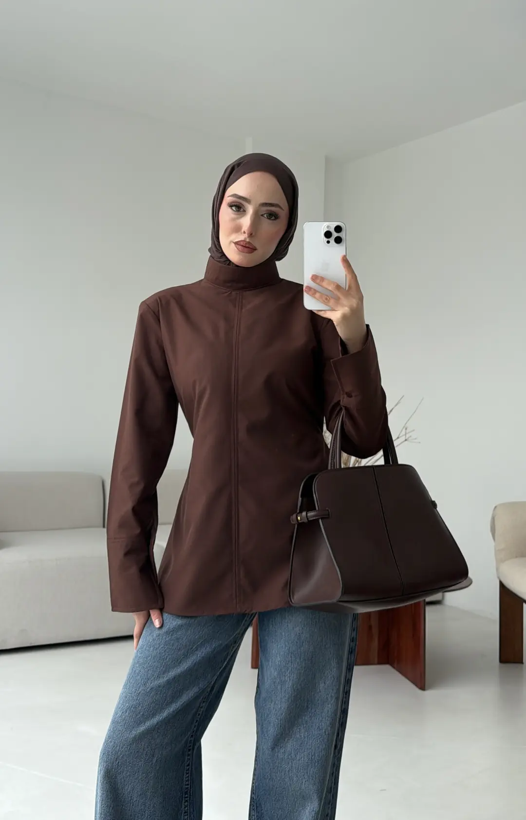 Vatkalı Bluz Kahve - Görsel 7