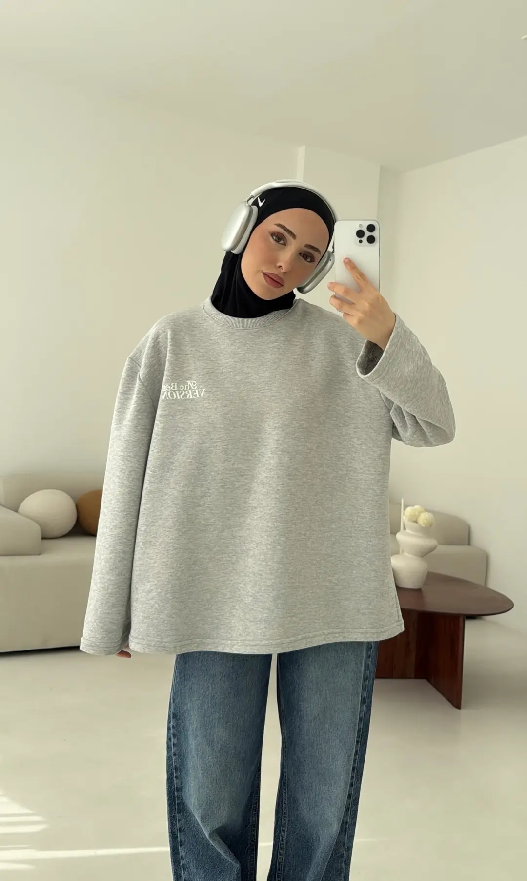 Version Baskılı Sweatshirt Gri