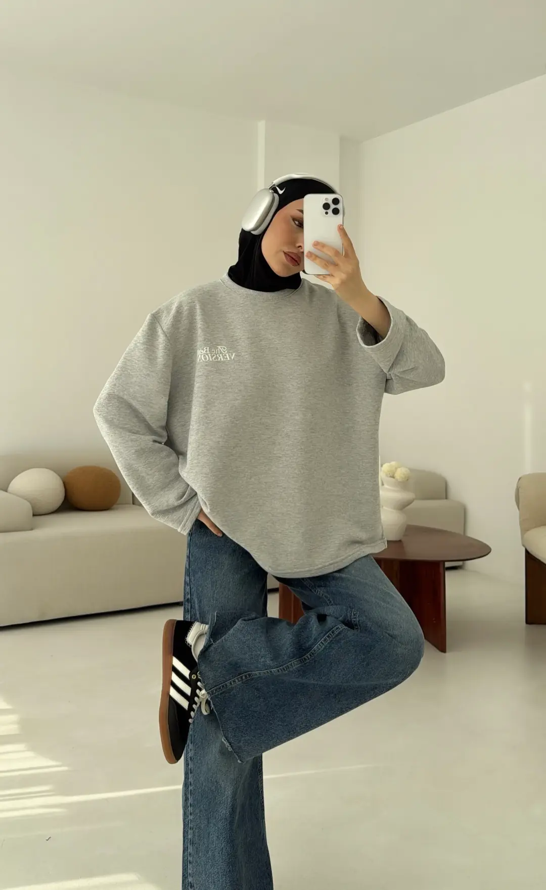 Version Baskılı Sweatshirt Gri - Görsel 4