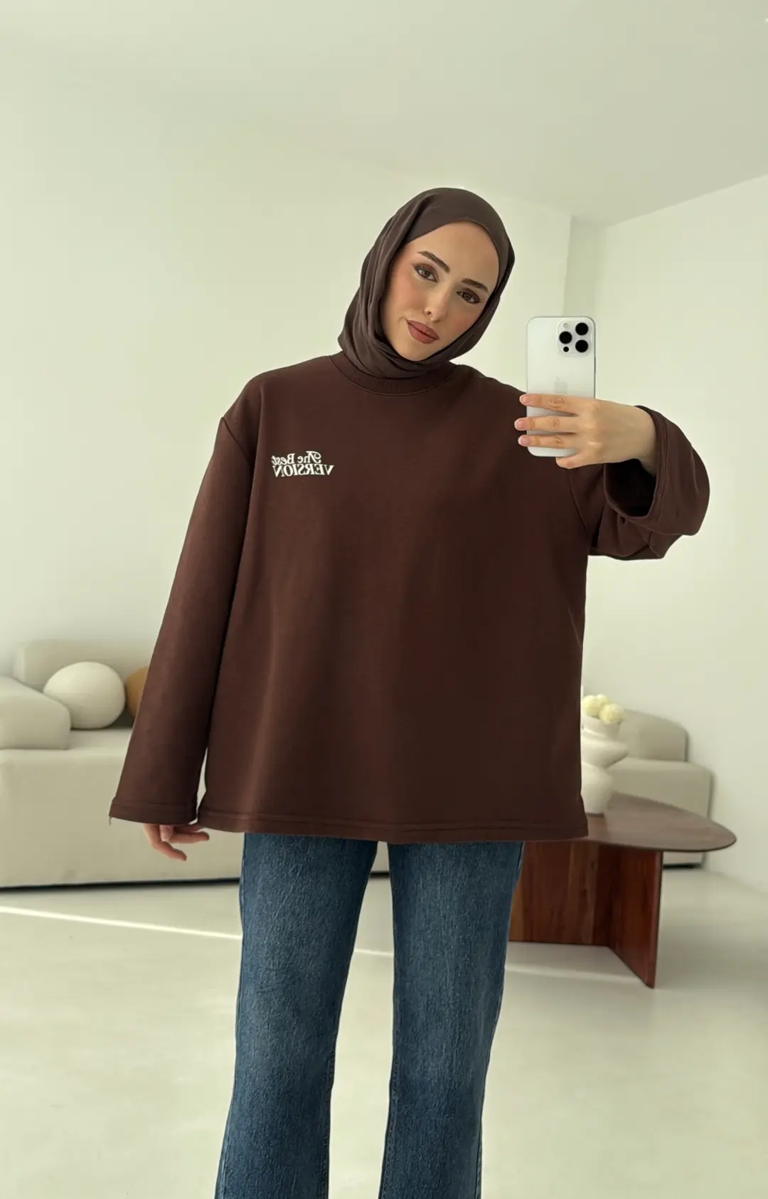 Version Baskılı Sweatshirt Kahve - Görsel 6