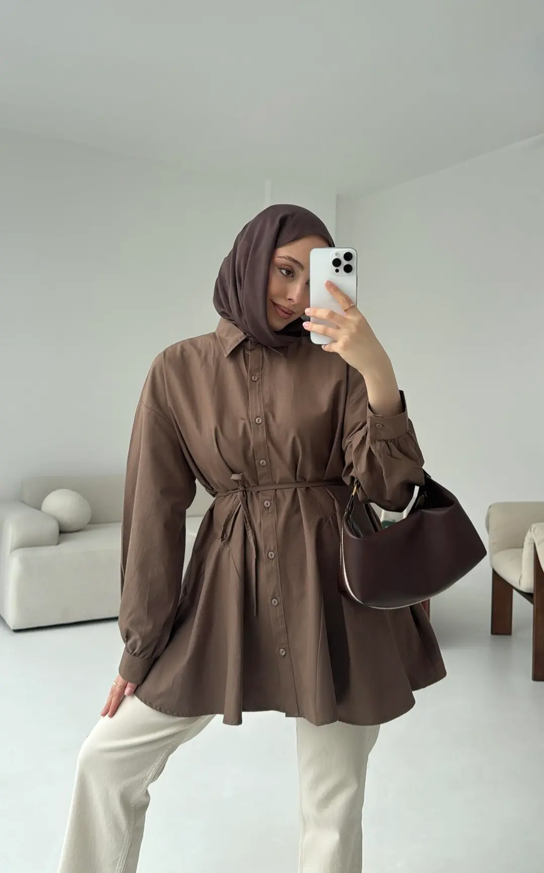 Volanlı Kahve Gömlek - Görsel 2