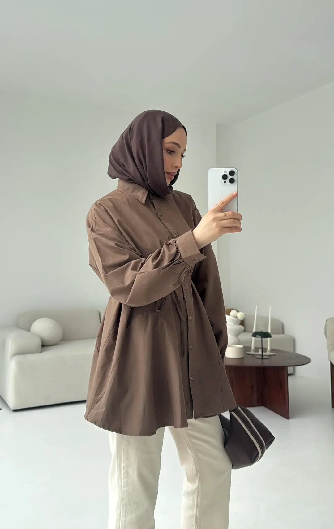 Volanlı Kahve Gömlek - Görsel 3