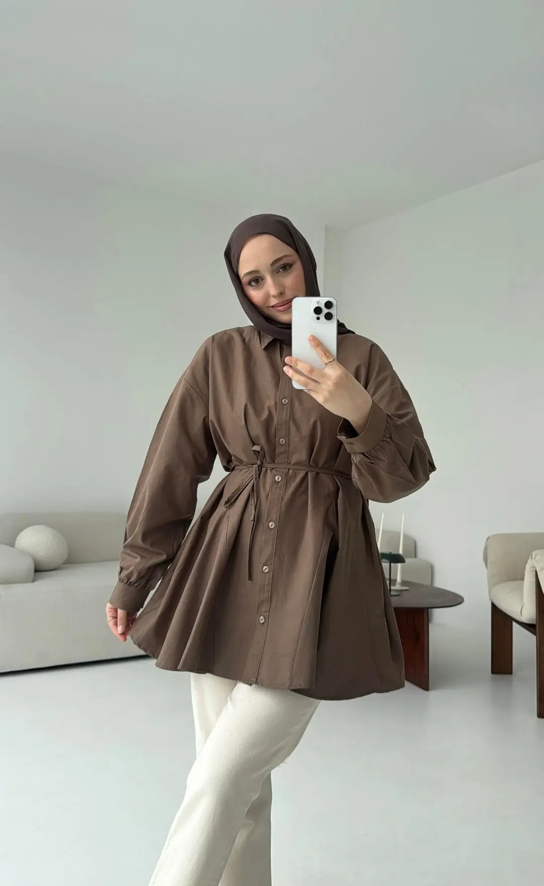 Volanlı Kahve Gömlek - Görsel 7