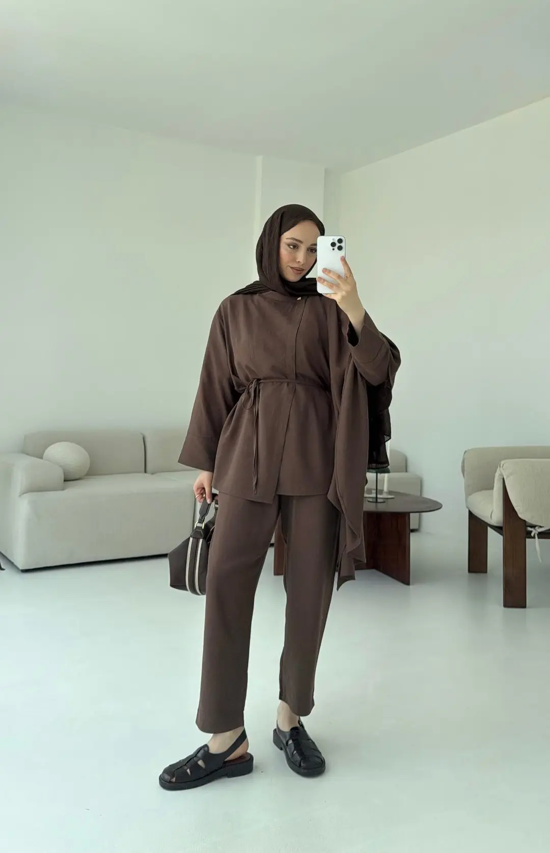 Volanlı Kimono Takım Kahve