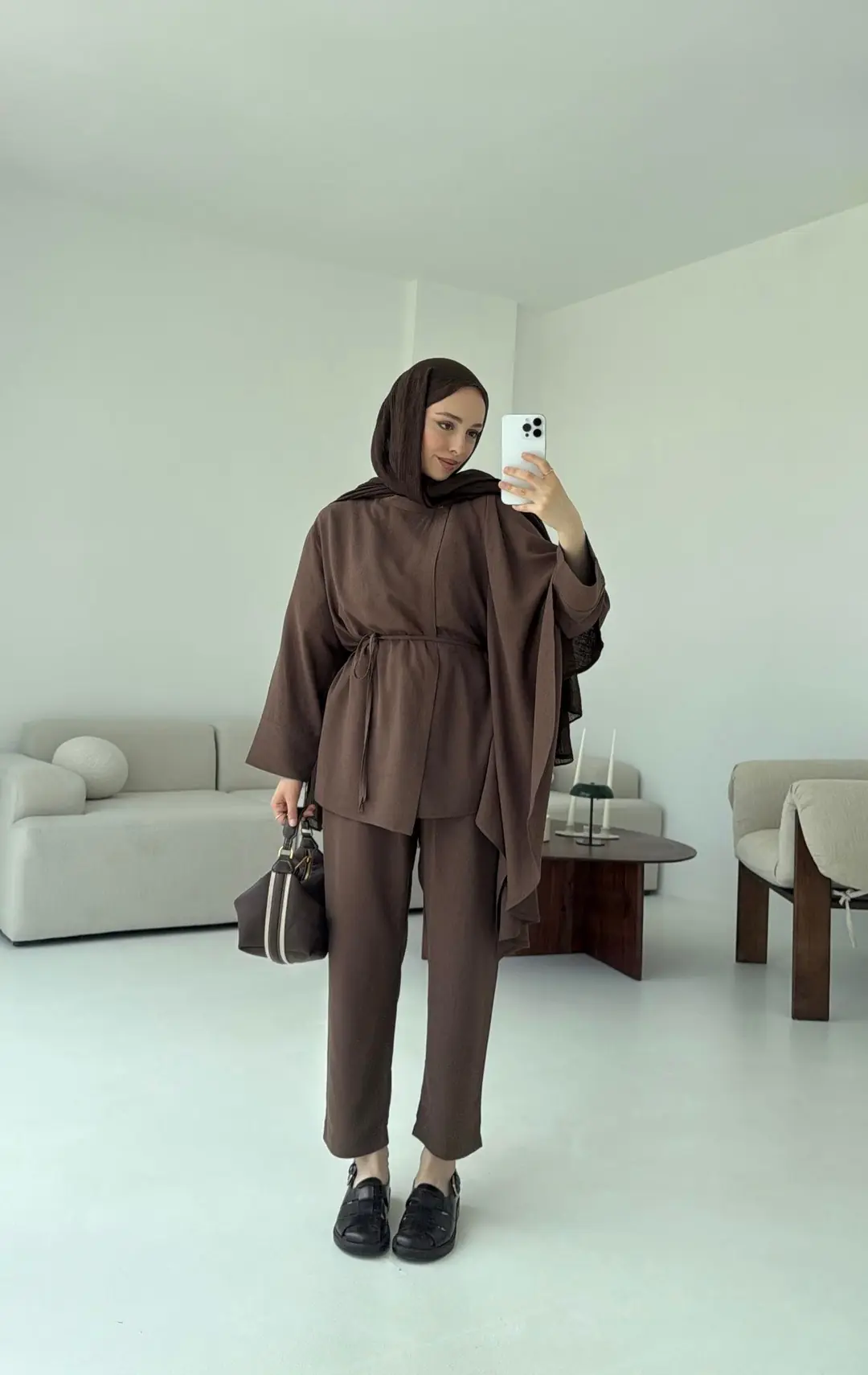 Volanlı Kimono Takım Kahve - Görsel 10