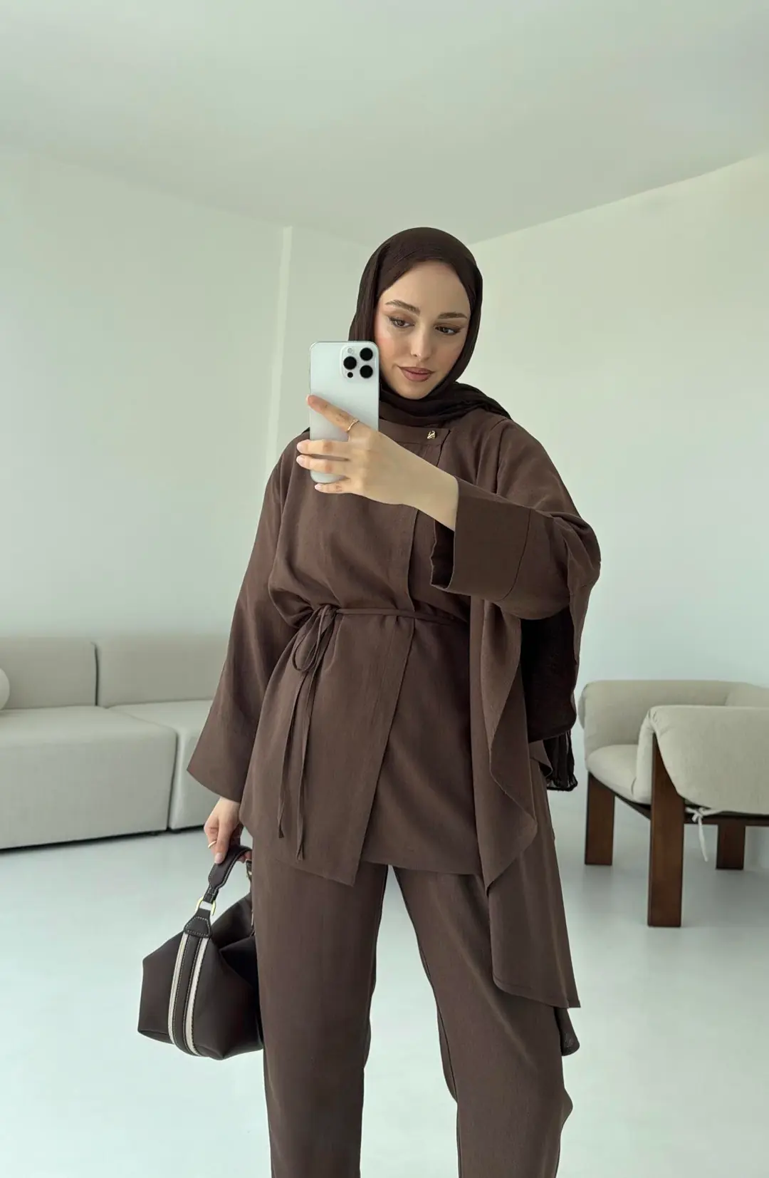 Volanlı Kimono Takım Kahve - Görsel 2