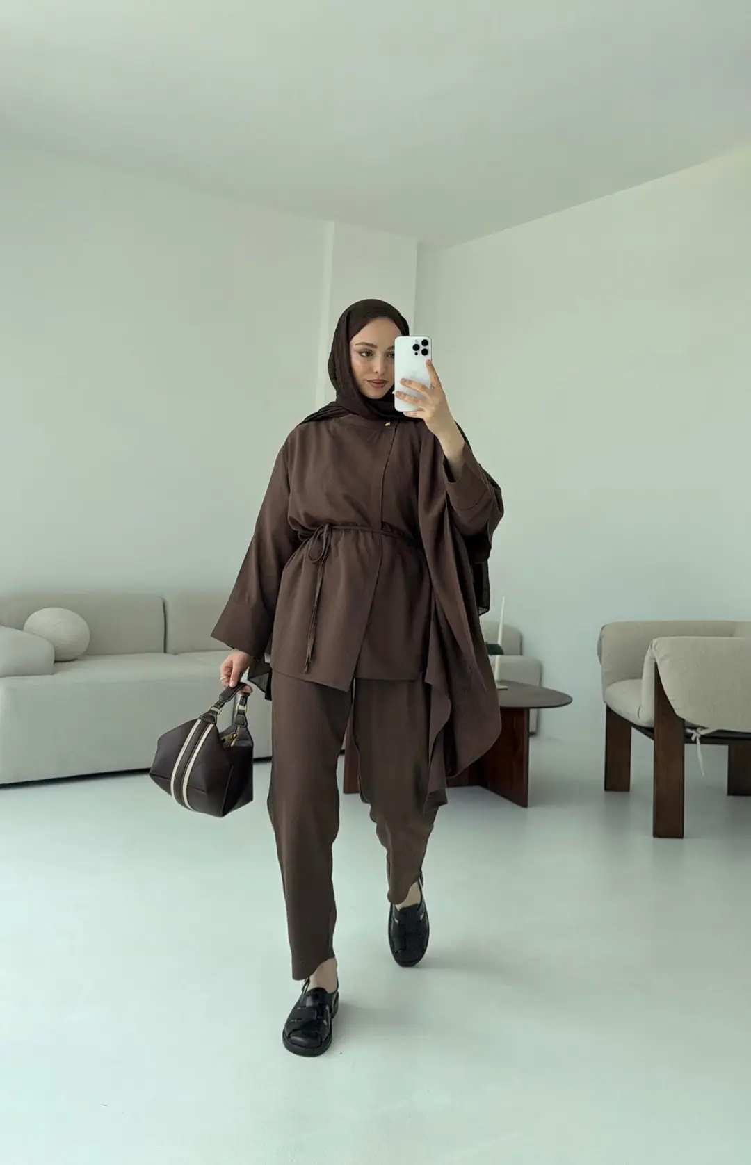 Volanlı Kimono Takım Kahve - Görsel 4