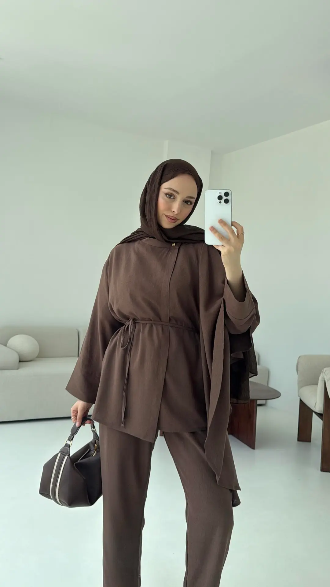 Volanlı Kimono Takım Kahve - Görsel 5