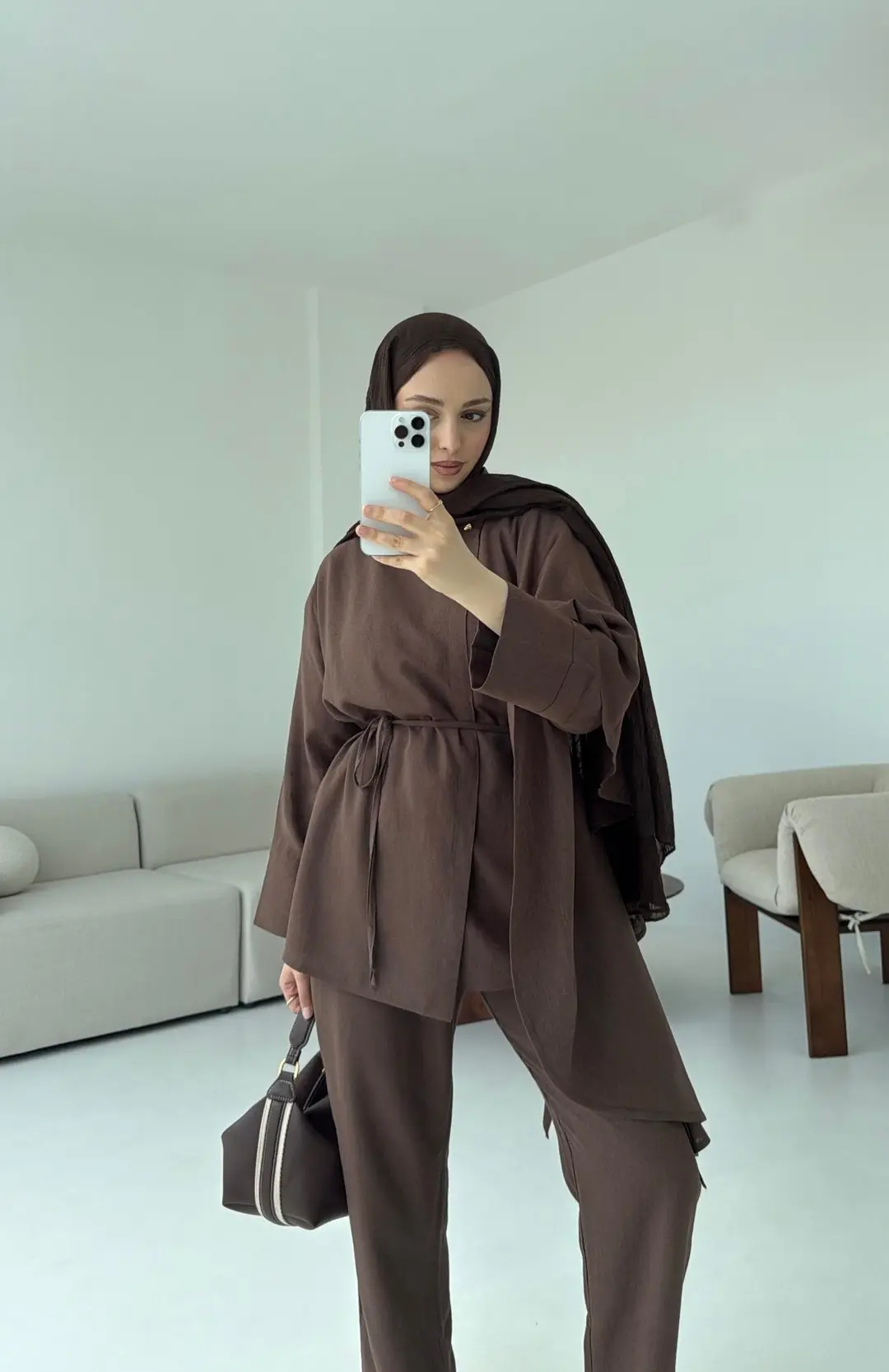 Volanlı Kimono Takım Kahve - Görsel 8