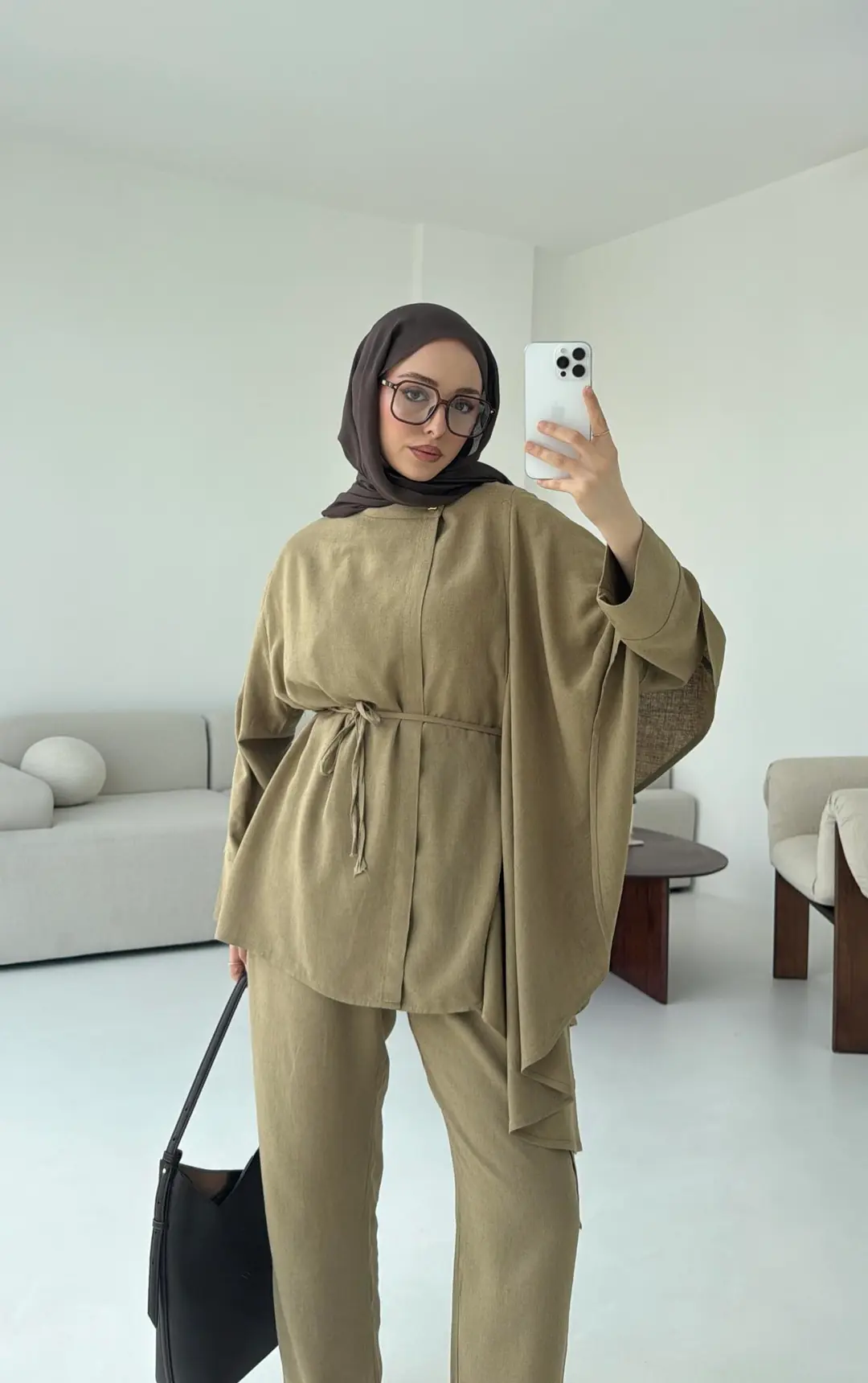 Volanlı Kimono Takım Olive